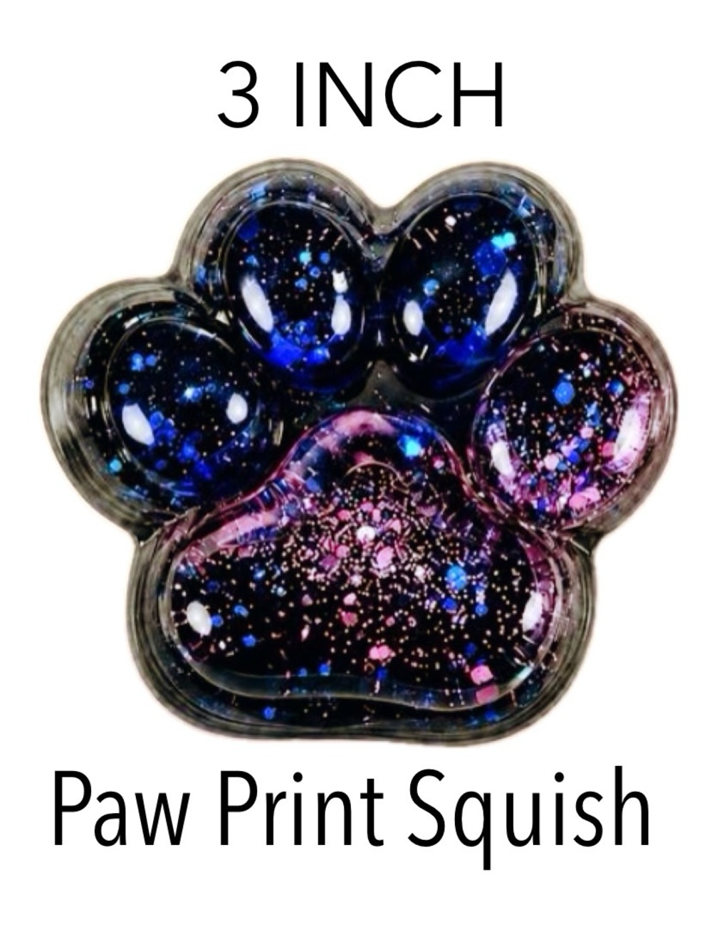 3” Deep Purple Glittery Paw Print Squish Stress Relief